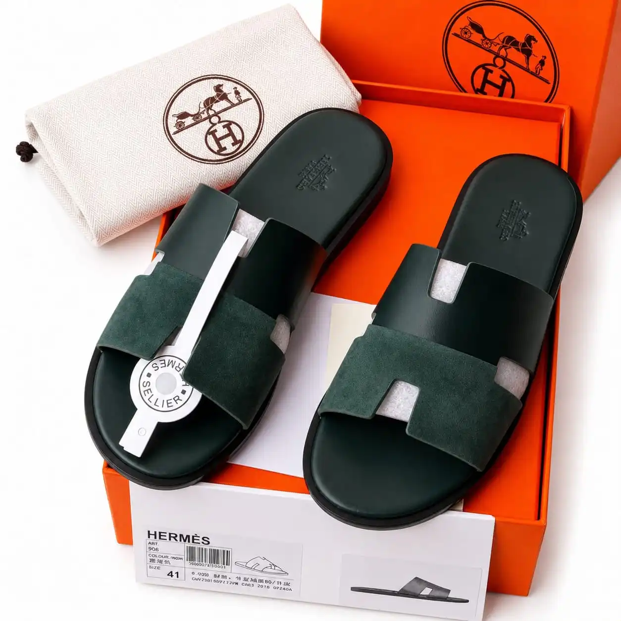 Hermes Leather Slippers Black 2