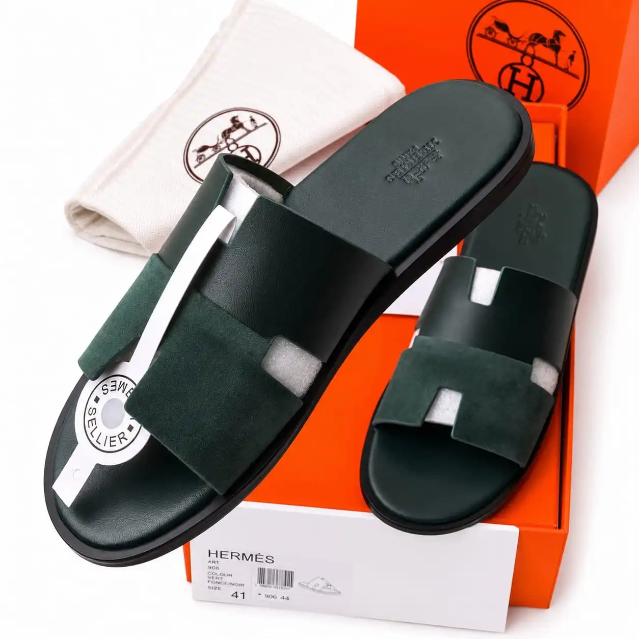 Hermes Leather Slippers Black