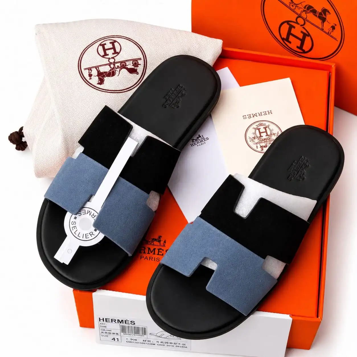 Hermes Leather blue Slippers (3)